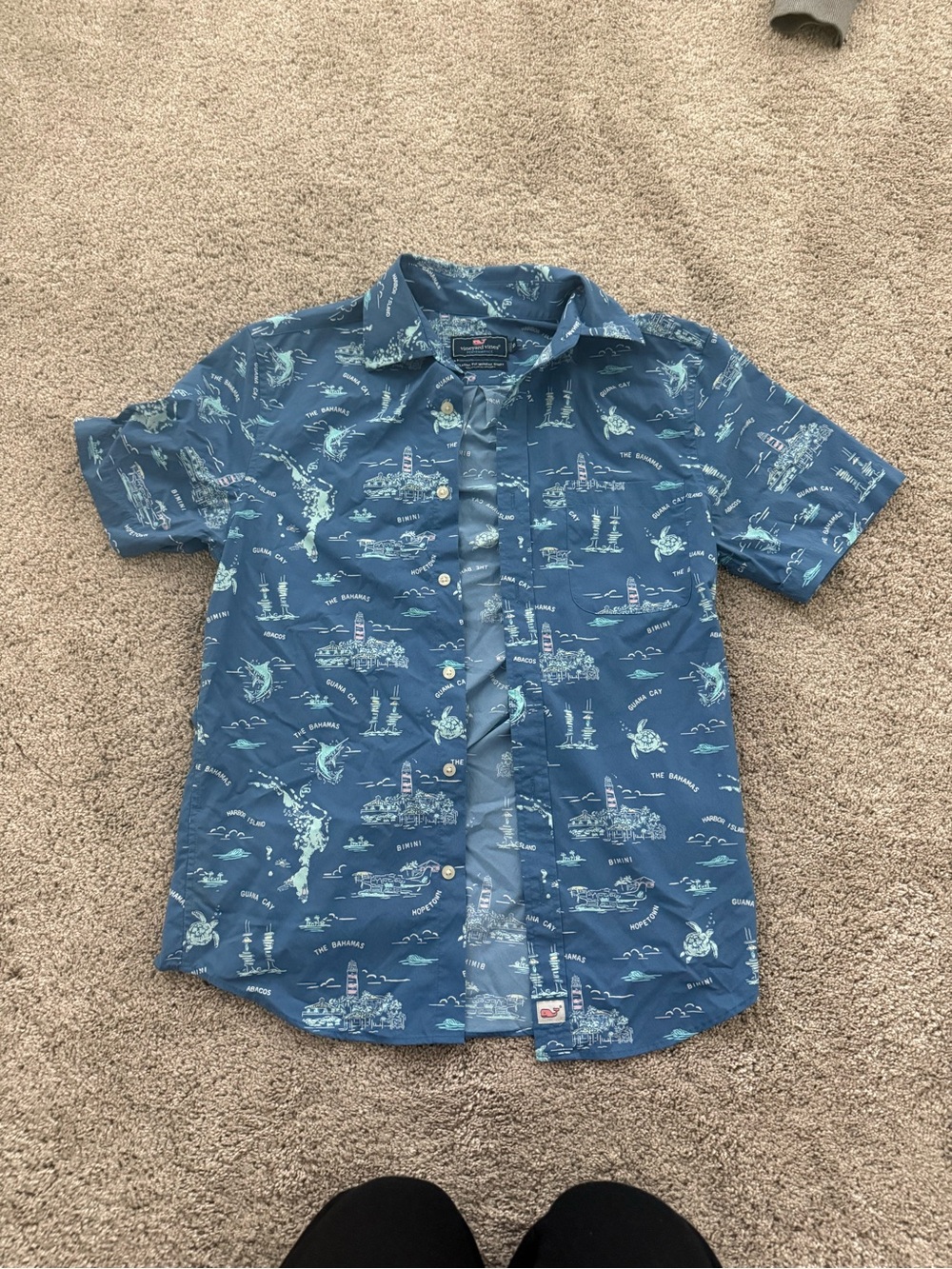 Vineyard Vines Nautical Blue Short Sleeve Button-Up Shirt